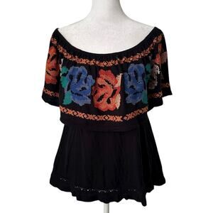 Free People black embroidered off-the-shoulder top size S